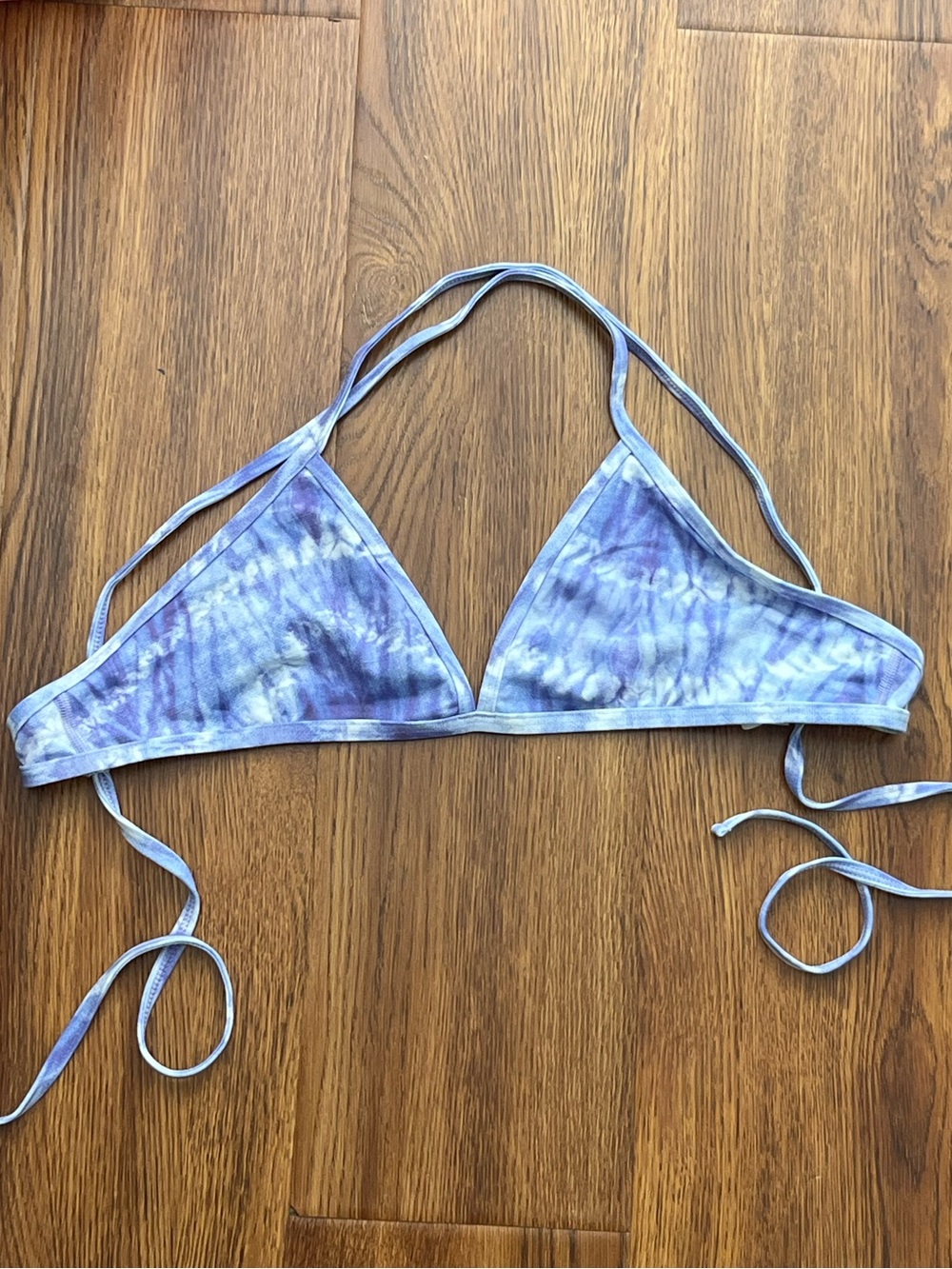 Jolyn Clothing Lavender and Pale Blue Tie-Dye Triangle Bikini Top